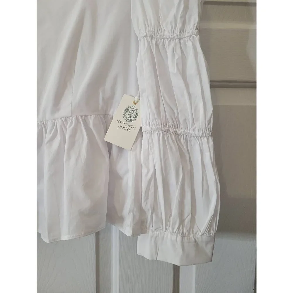 HYACINTH HOUSE White Clemons Long Sleeve Puff Blouse $128 S